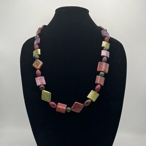 Vintage Multi-Color Acrylic Lucite Chunky Geometric Bead Necklace